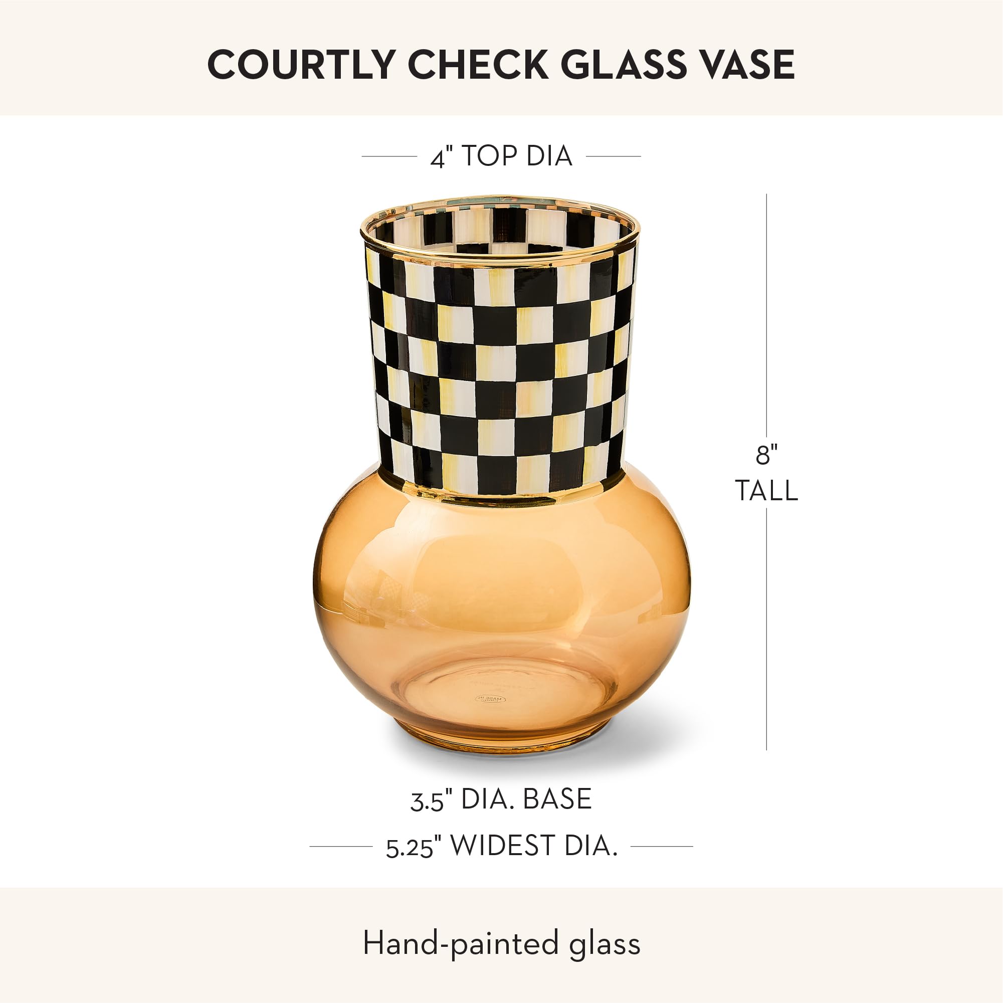 MacKenzie-Childs glass vase amber base for warm centerpiece display and versatile floral arrangements.