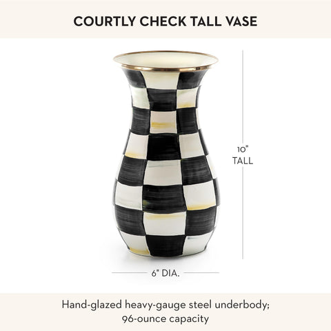 MacKenzie-Childs enamel vase with hand-glazed steel underbody for sturdy display