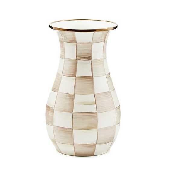 MacKenzie-Childs tall enamel checkered vase base view for rustic tables