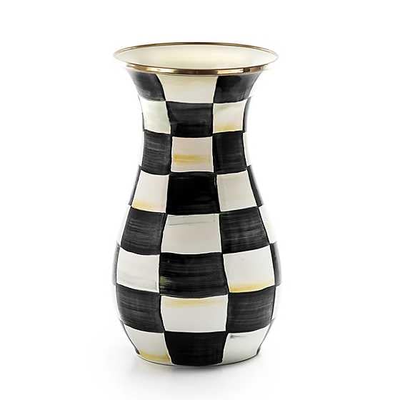 MacKenzie-Childs tall enamel vase with Courtly Check for a dramatic centerpiece