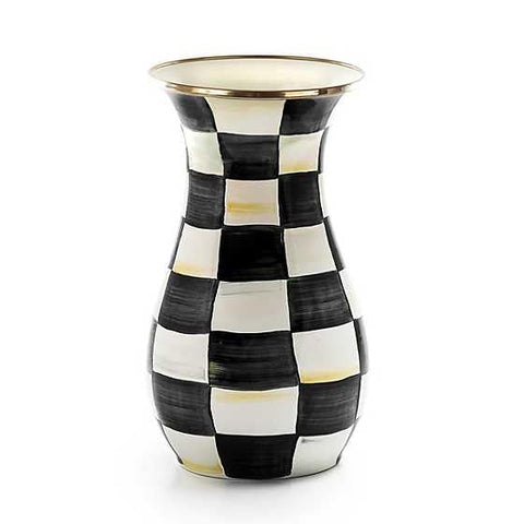 MacKenzie-Childs tall enamel vase with Courtly Check for a dramatic centerpiece