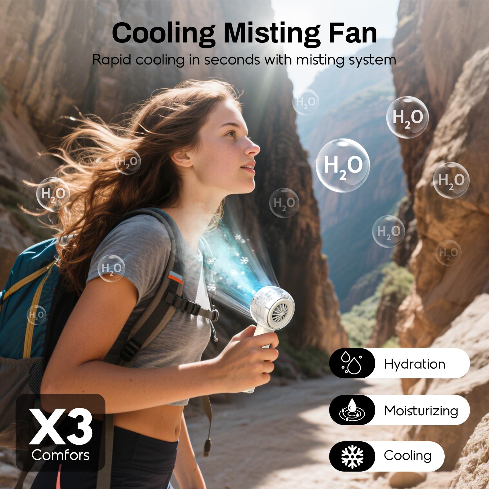 MACMORE misting fan ivory 15000 RPM airflow for rapid cooling
