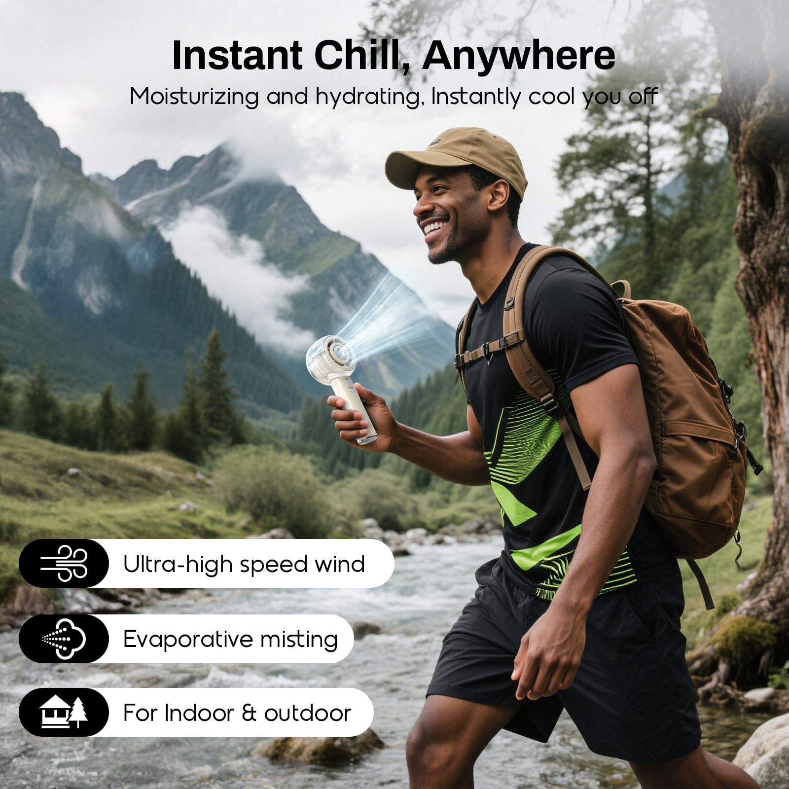 MACMORE misting fan ivory USB Type-C charging ensures quick recharge