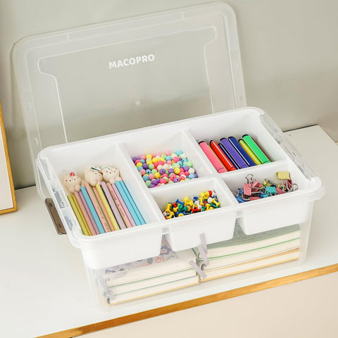 MACOPRO 17 QT storage box stores LEGO bricks in order.