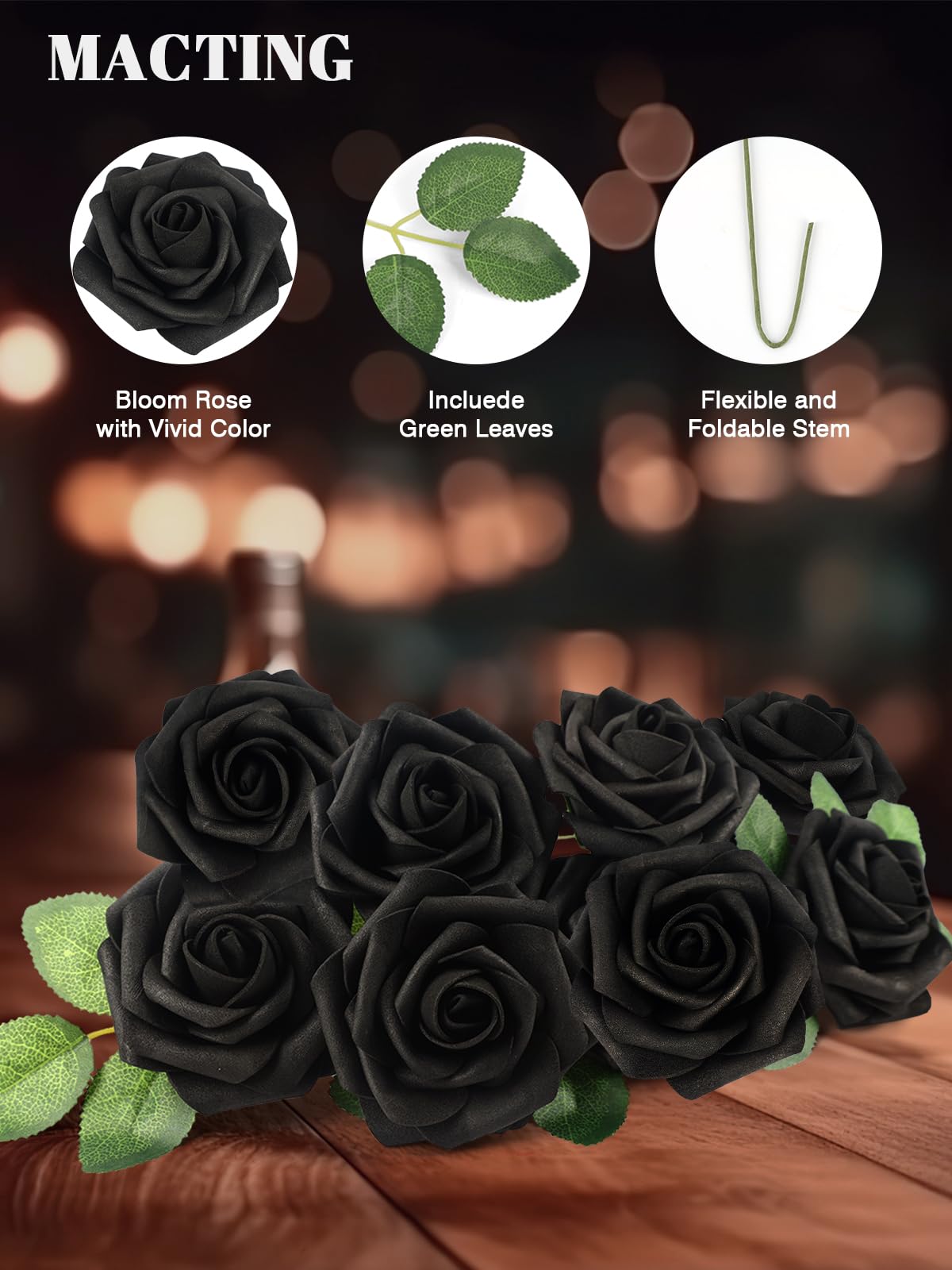 MACTING foam rose leaves detail complements bouquet greenery