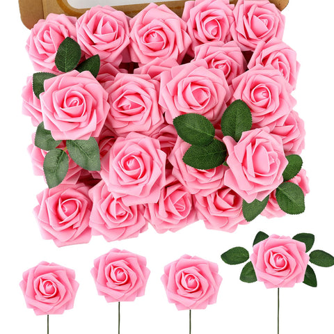 MACTING pink foam rose with stems for DIY wedding bouquets