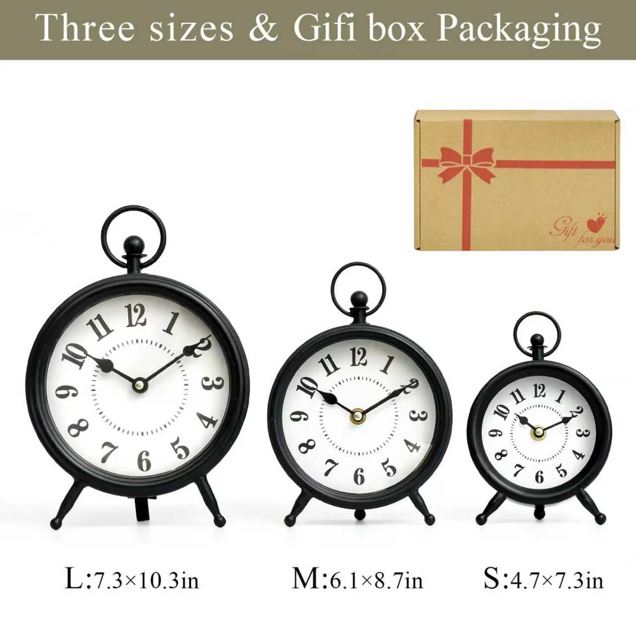 MACVAD Rustic mantel clock with glass dial, easy to read.
