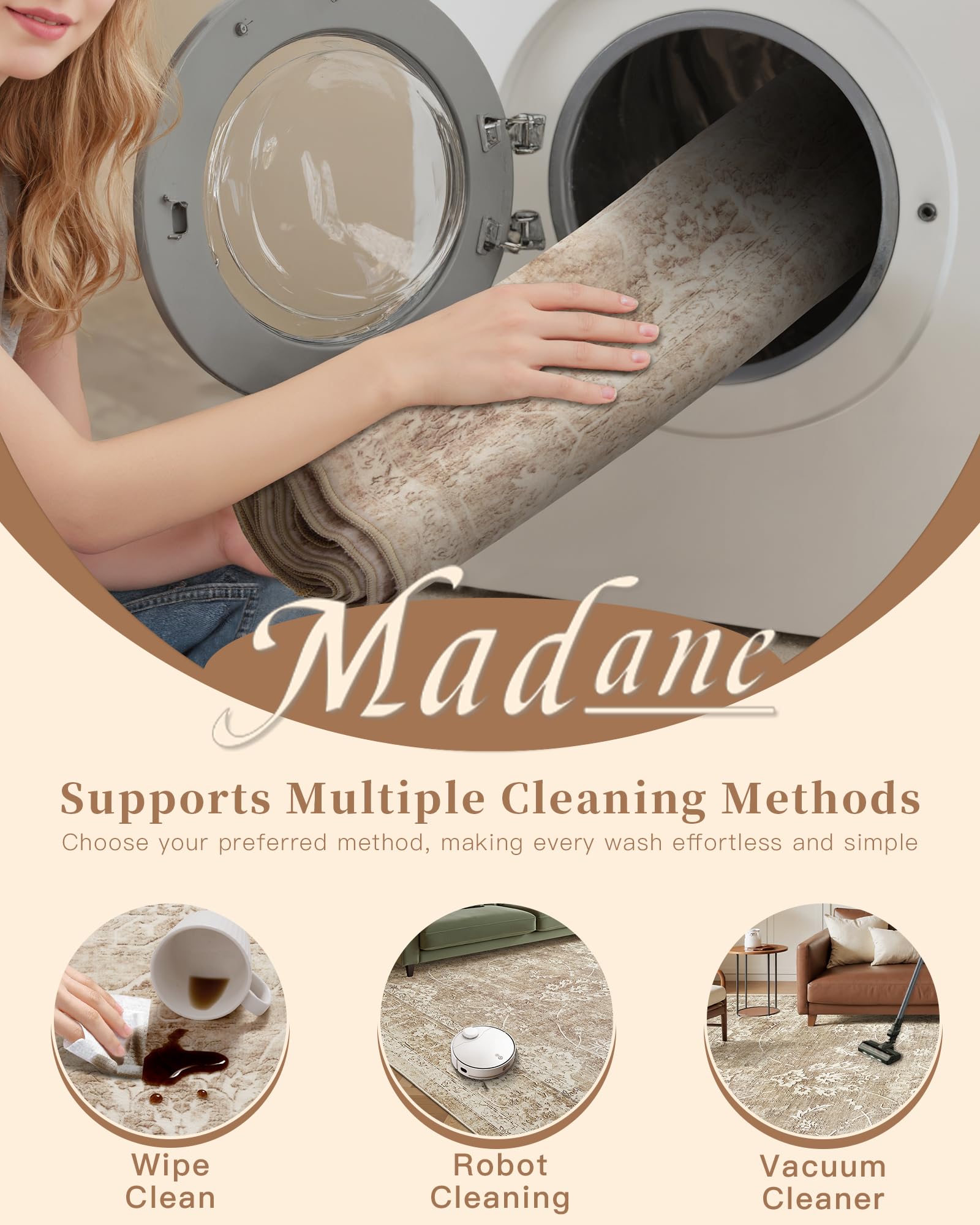 Madane 8x10 neutral color fits a variety of rooms and styles.