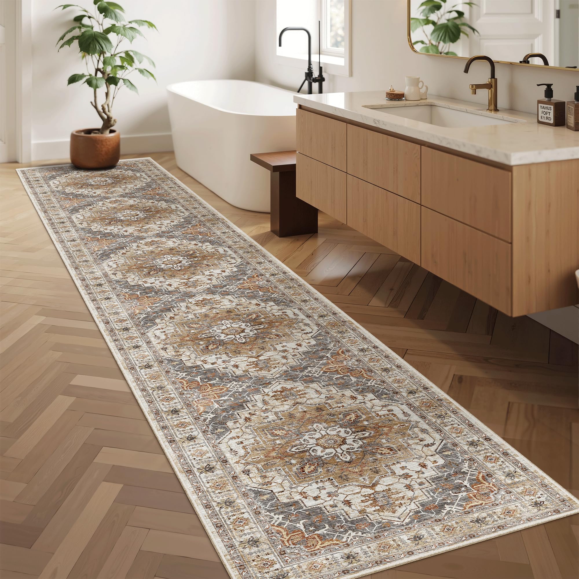 Madane hallway runner rug 2x12 turmeric grey entryway, perfect for mudroom and foyer.