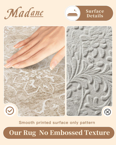 Madane rug with non-slip backing keeps flooring safe and stable.