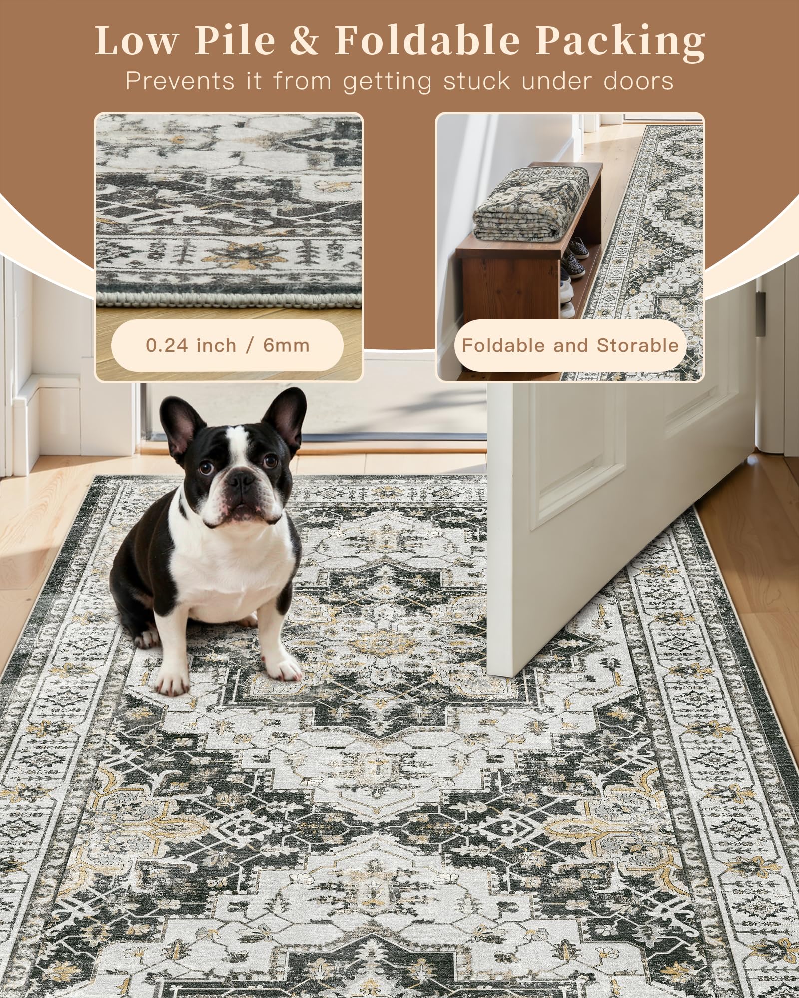 Madane 2x8 foldable storage-ready rug for easy stowaway.