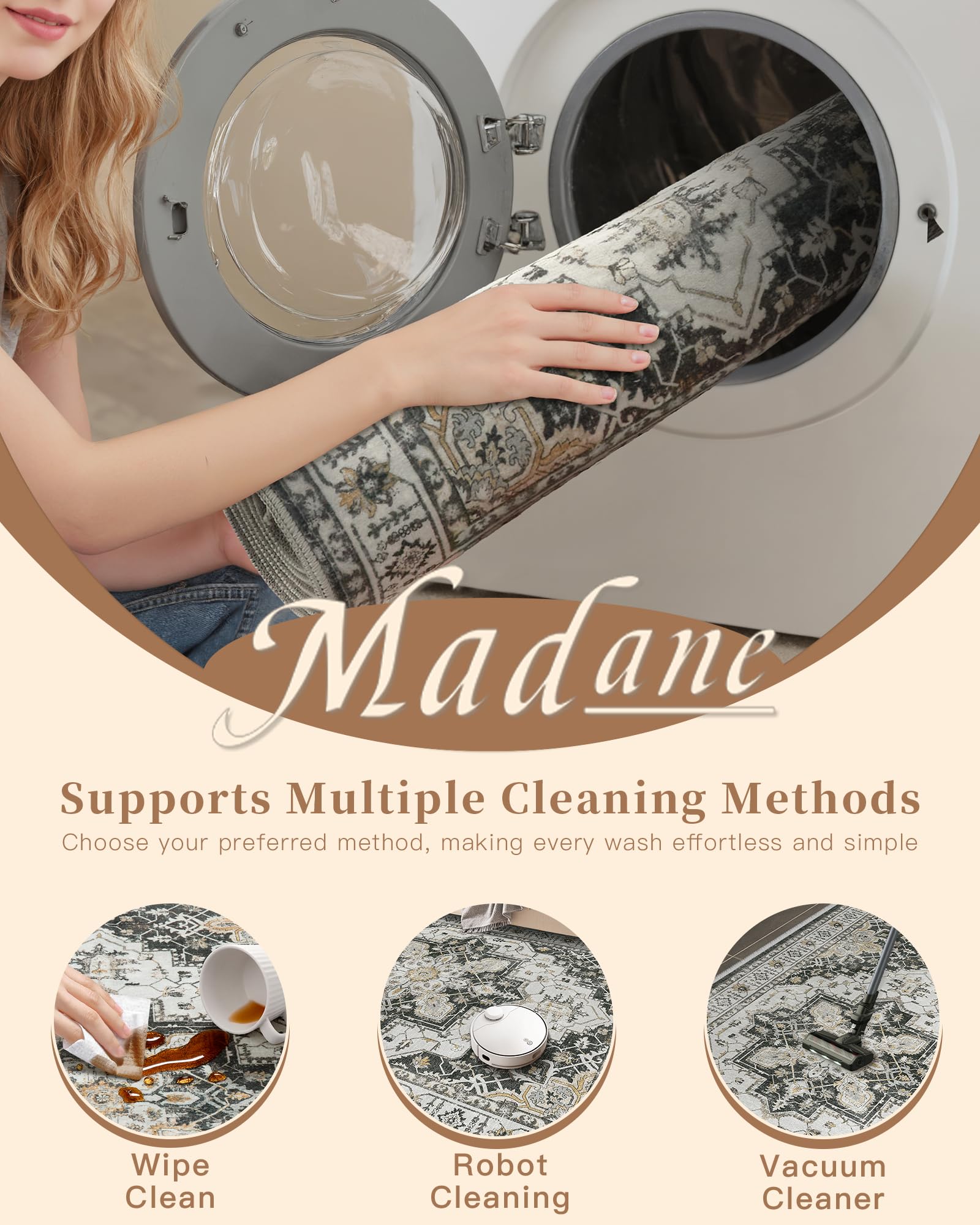 Madane 2x8 pet-friendly stain-resistant rug for busy homes.