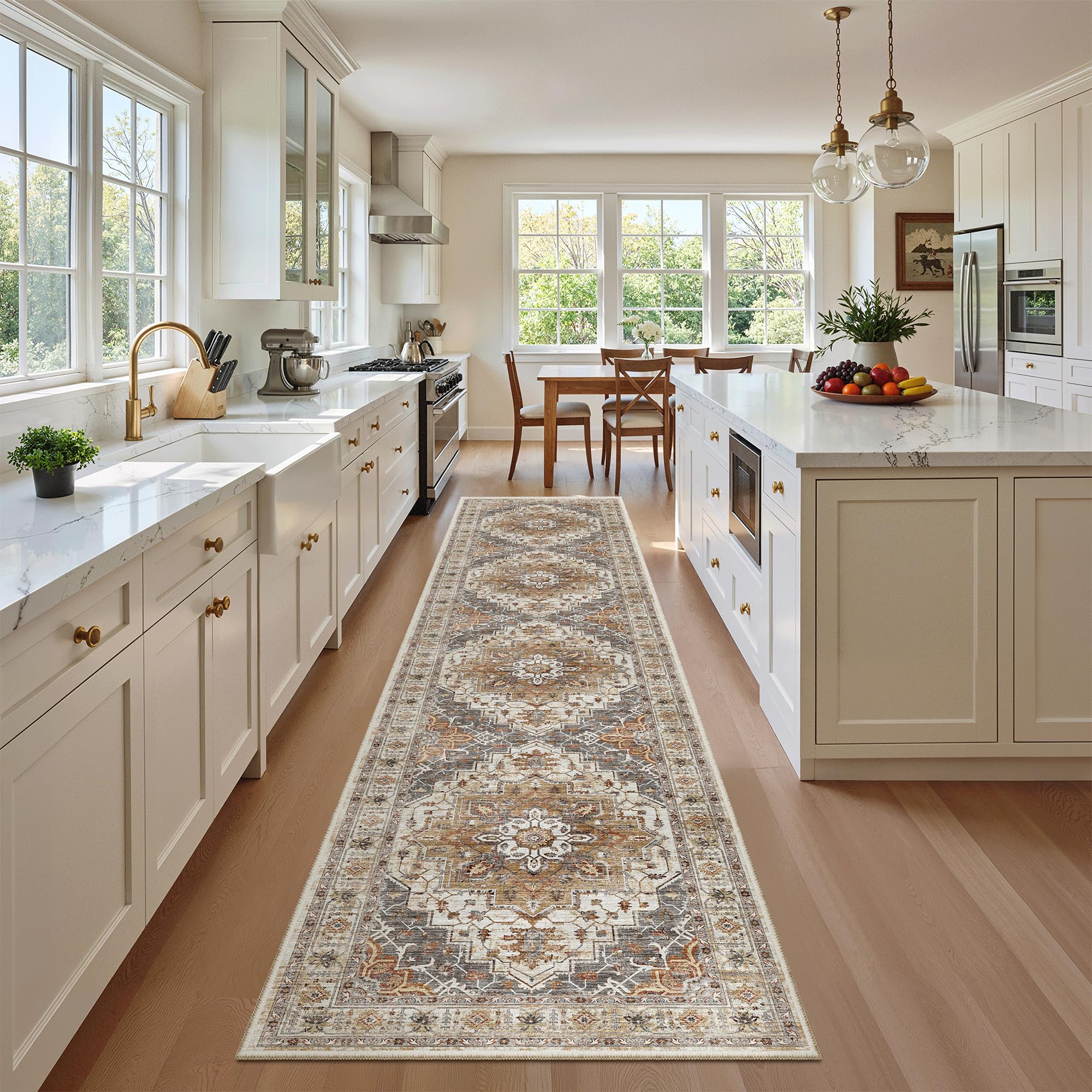 Madane hallway 2x10 rug turmeric grey with non-slip surface for safety