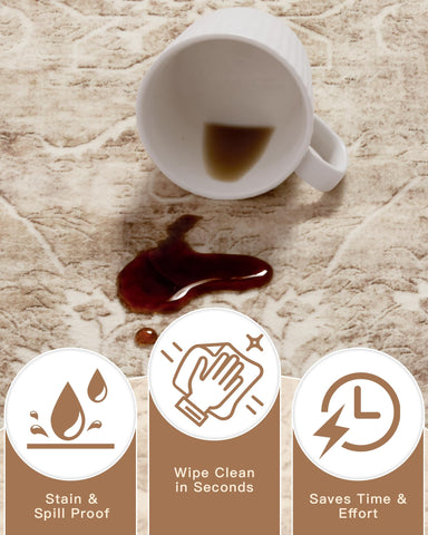 Madane rug with easy-clean properties wipes clean after spills.