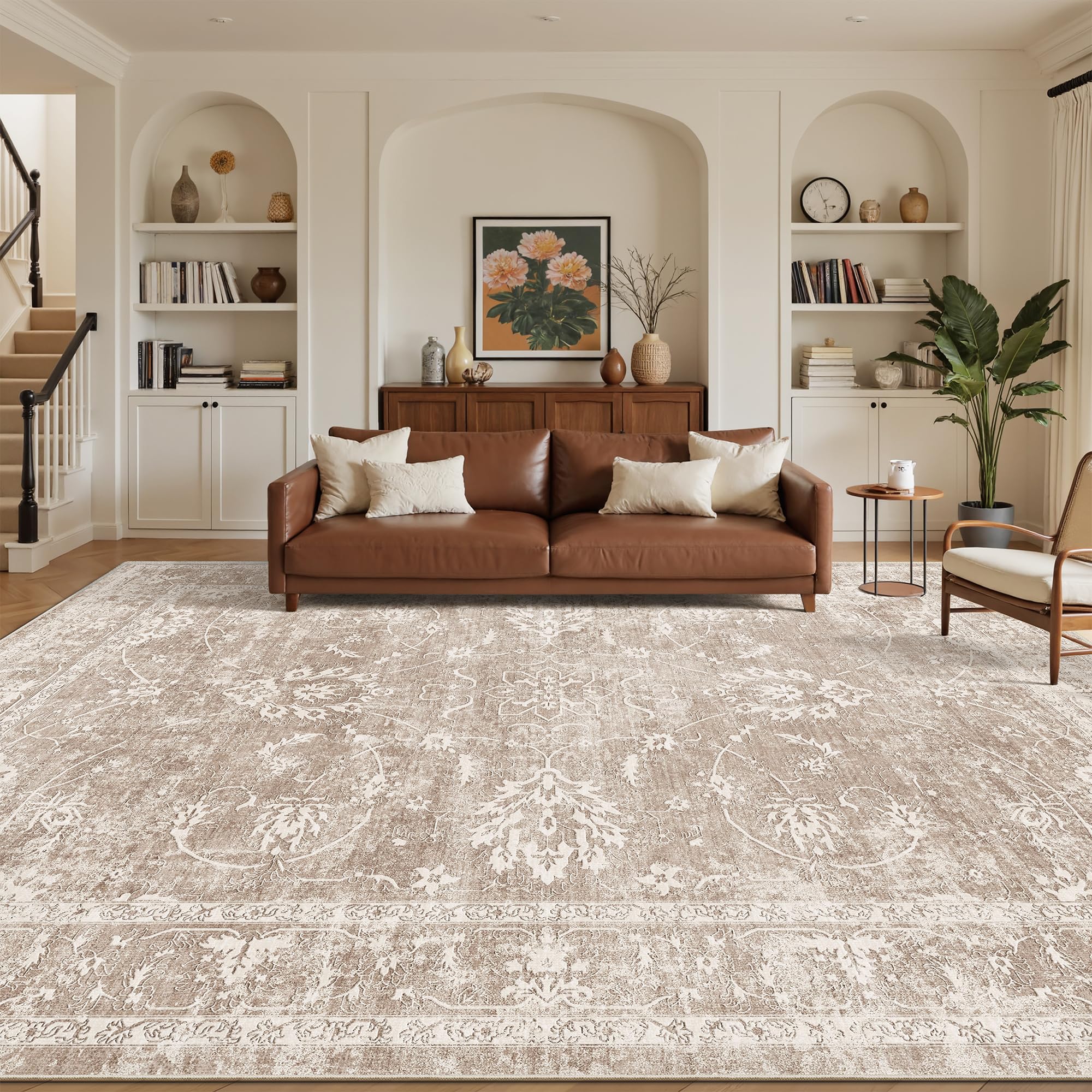 Madane washable 8x10 rug with 3D floral print for easy cleaning