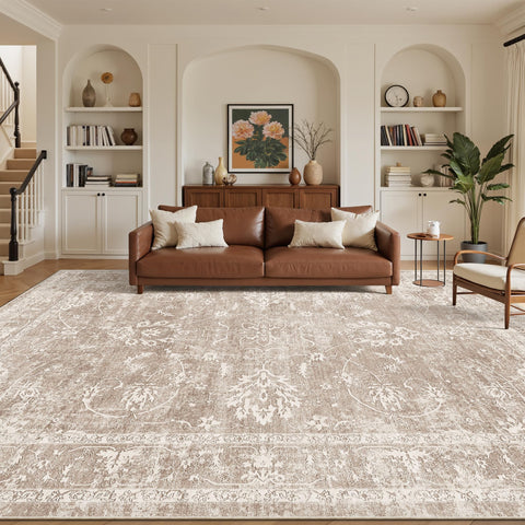 Madane washable 8x10 rug with 3D floral print for easy cleaning