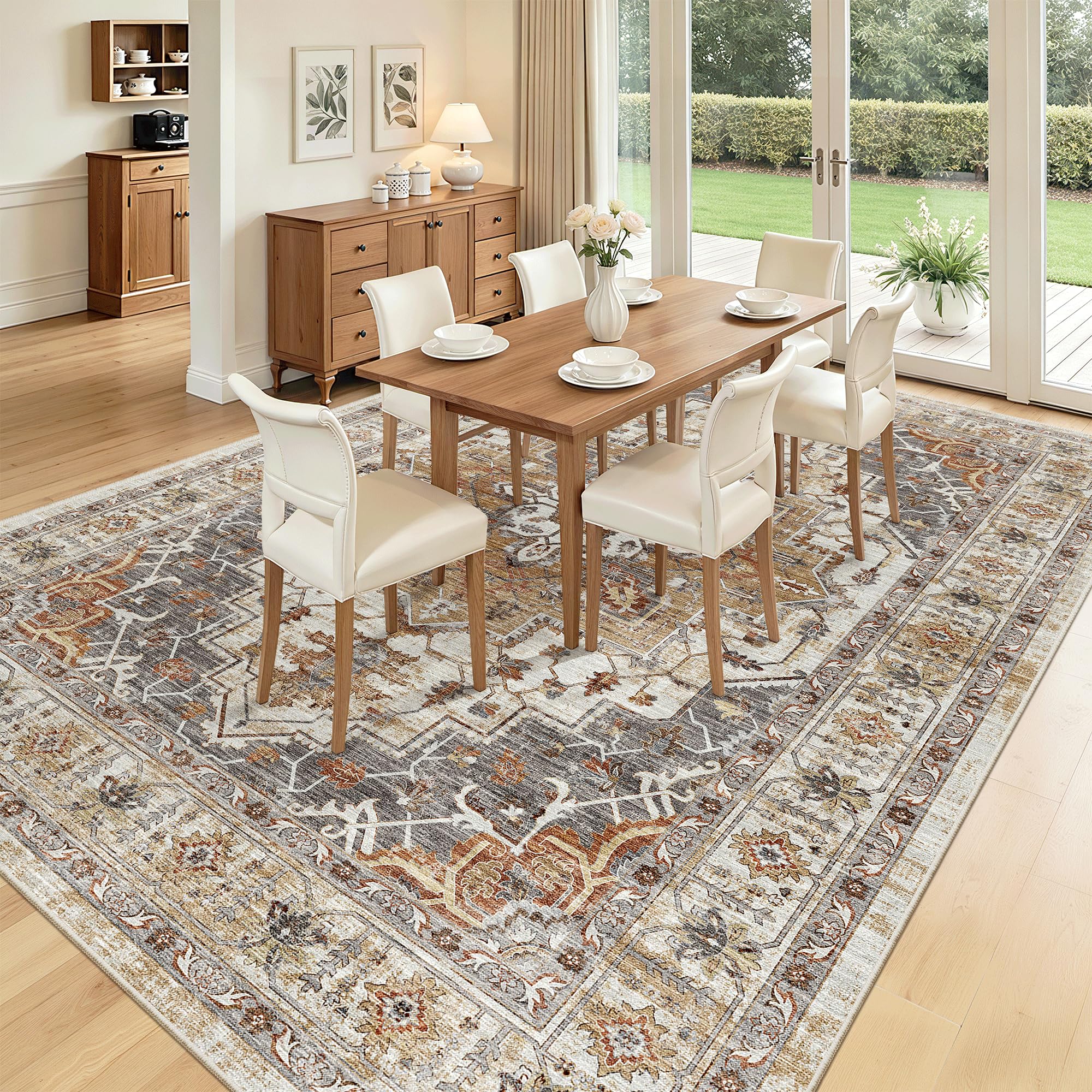 Madane floral vintage pattern rug adds warm color and style