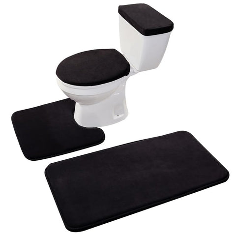 Madeals memory foam bathroom rug set with toilet mat and lid covers for plush comfort and slip resistance.