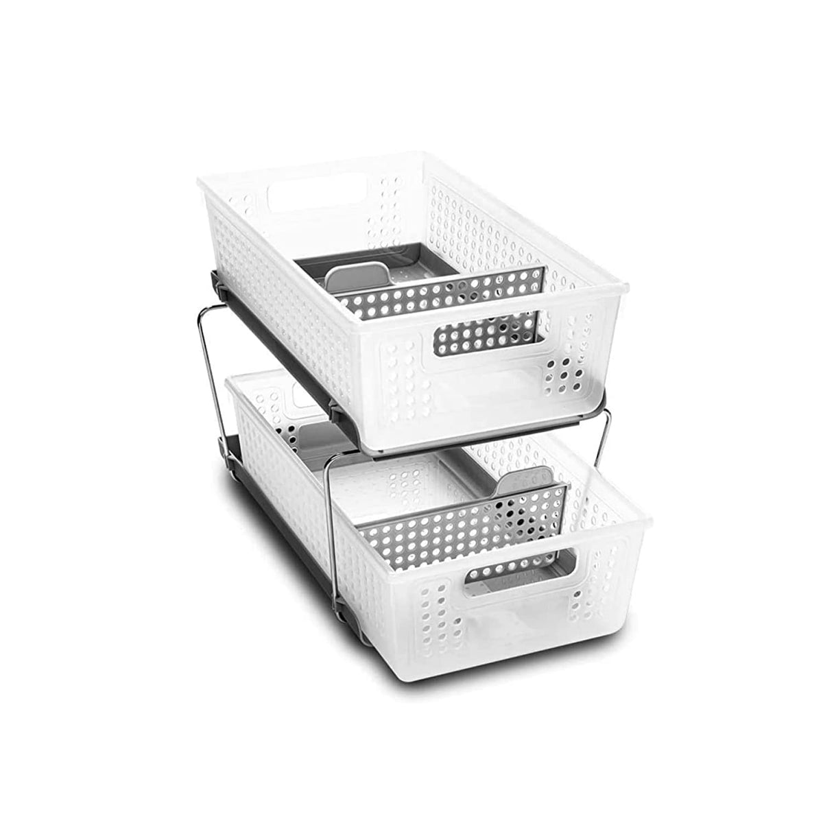 madesmart 2-tier bath organizer with sliding drawers for easy access to essentials
