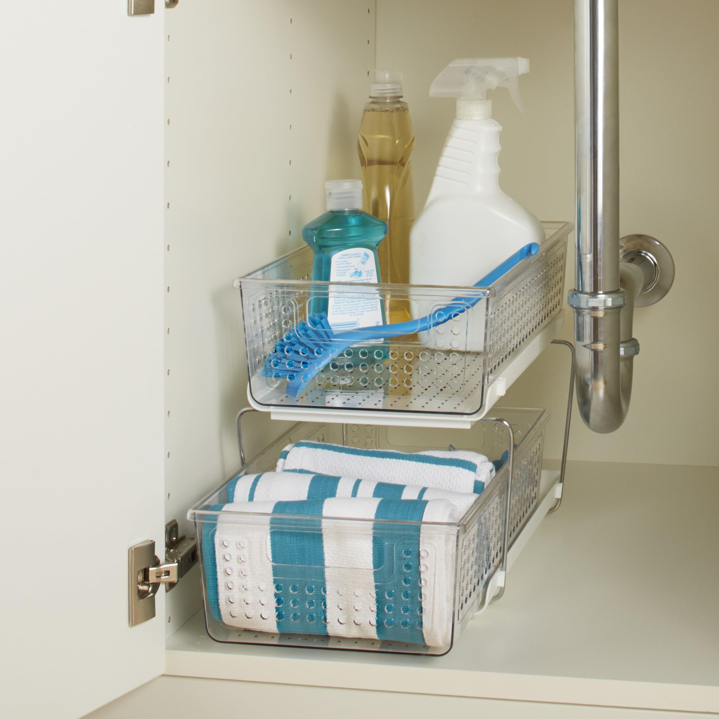 Madesmart 2-Tier Organizer on a desk maximizes vertical space for office supplies.