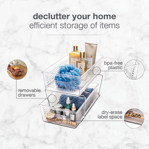 Madesmart 2-Tier Organizer under cabinets keeps bathroom essentials organized and accessible.