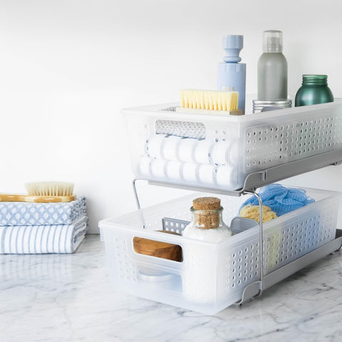 madesmart under-sink storage baskets with adjustable dividers for customizable organization