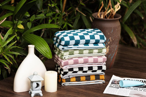 Madi-Cadi checkered design enhances bath and vanity aesthetics.