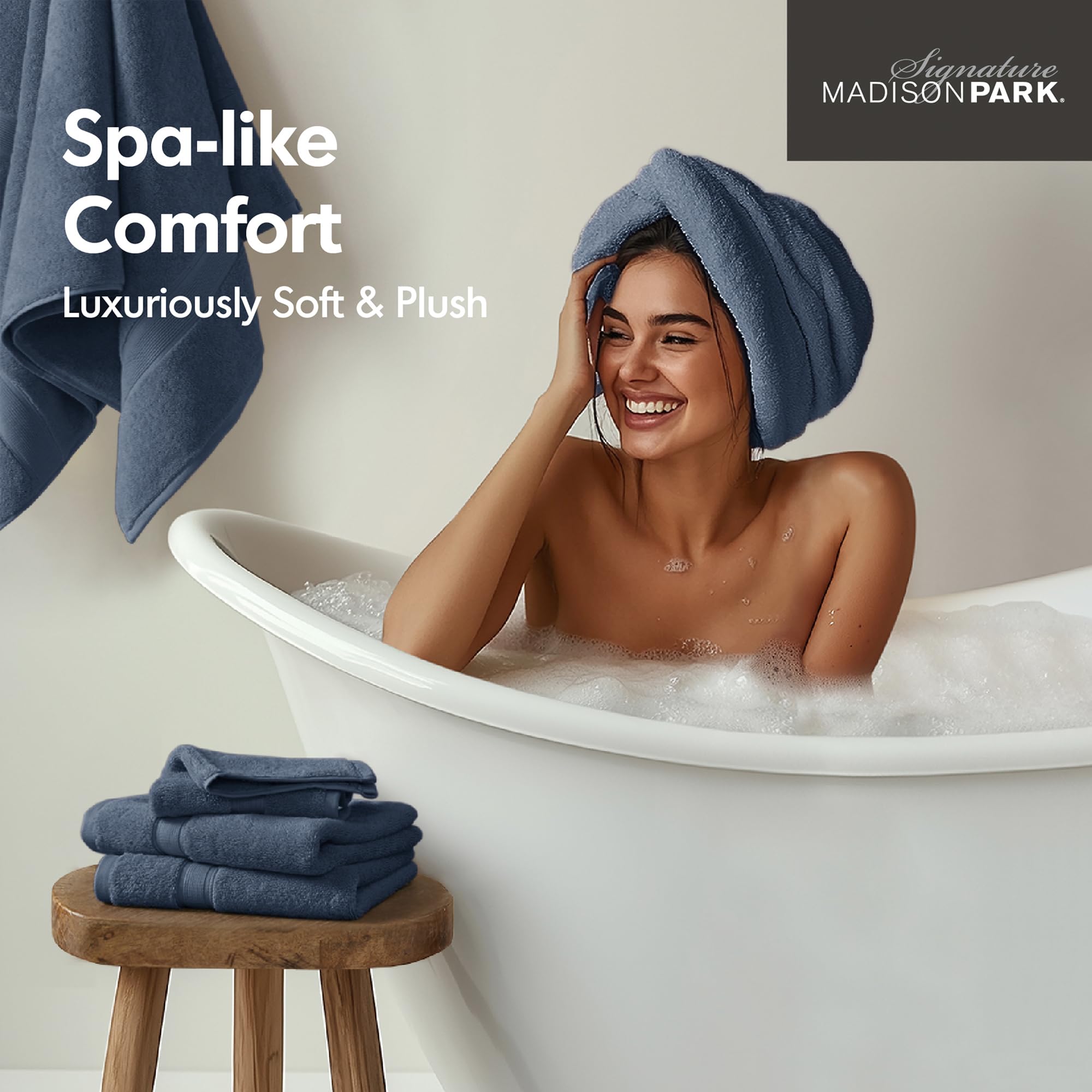 Madison Park hand towel stitched hem, durable and wash-friendly