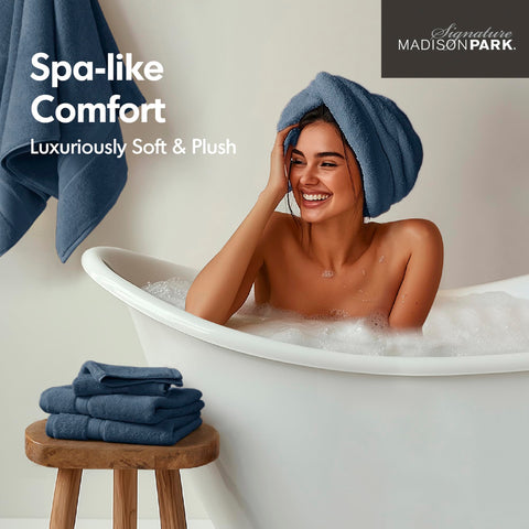 Madison Park hand towel stitched hem, durable and wash-friendly
