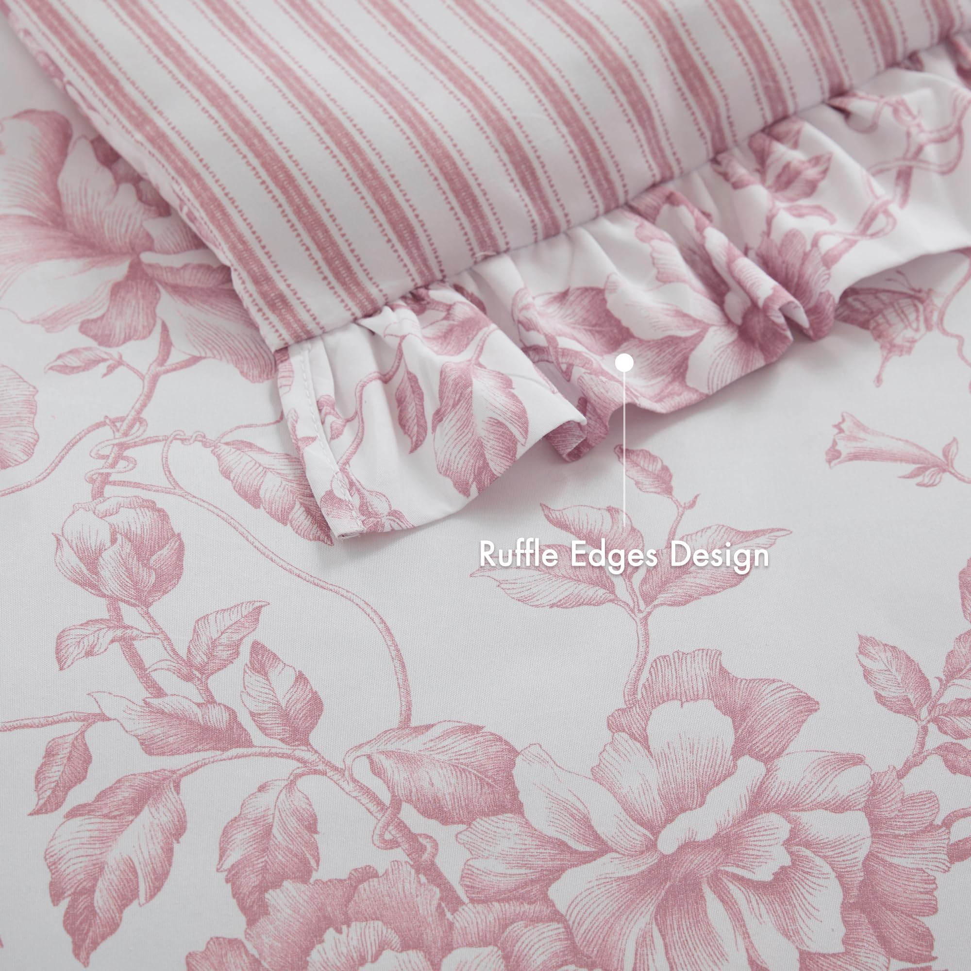 Ruffle edge detail on Adele comforter adds romantic shabby chic charm