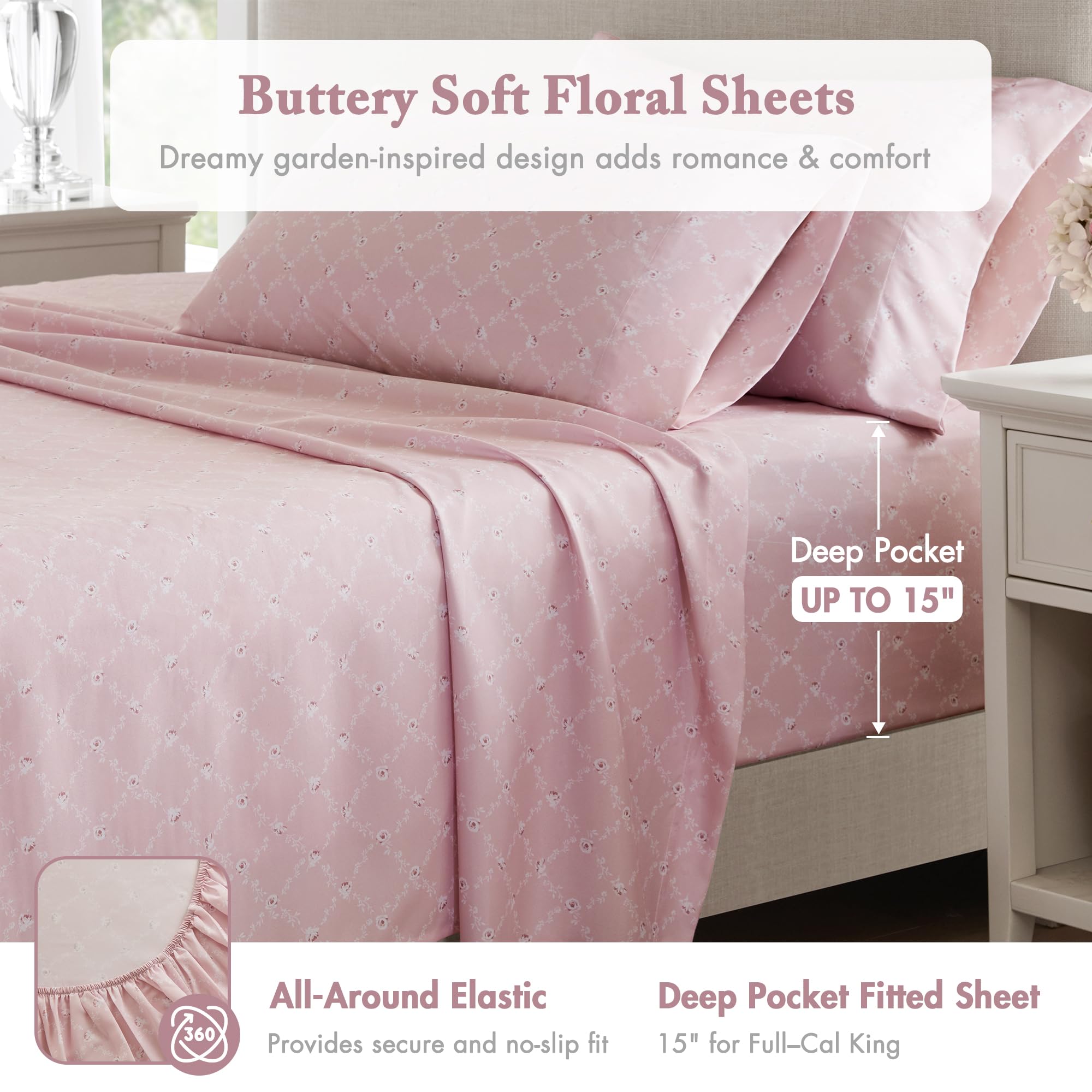 Sheet set included with Adele Queen bedding for a complete BIAB look