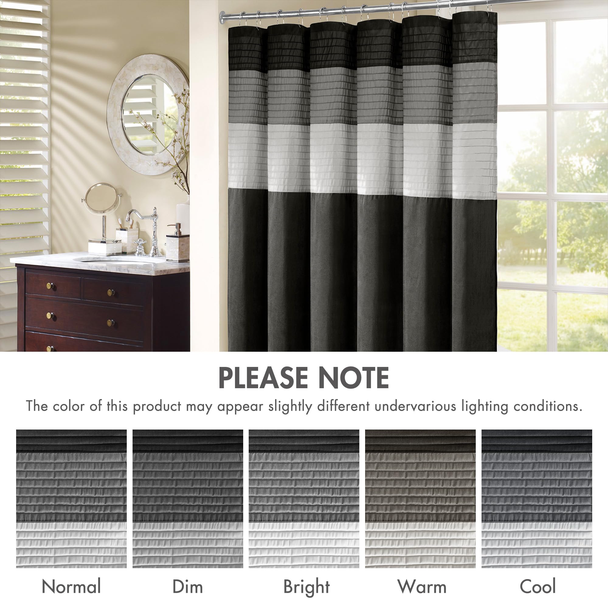 Madison Park Amherst black color creates a modern bathroom look.