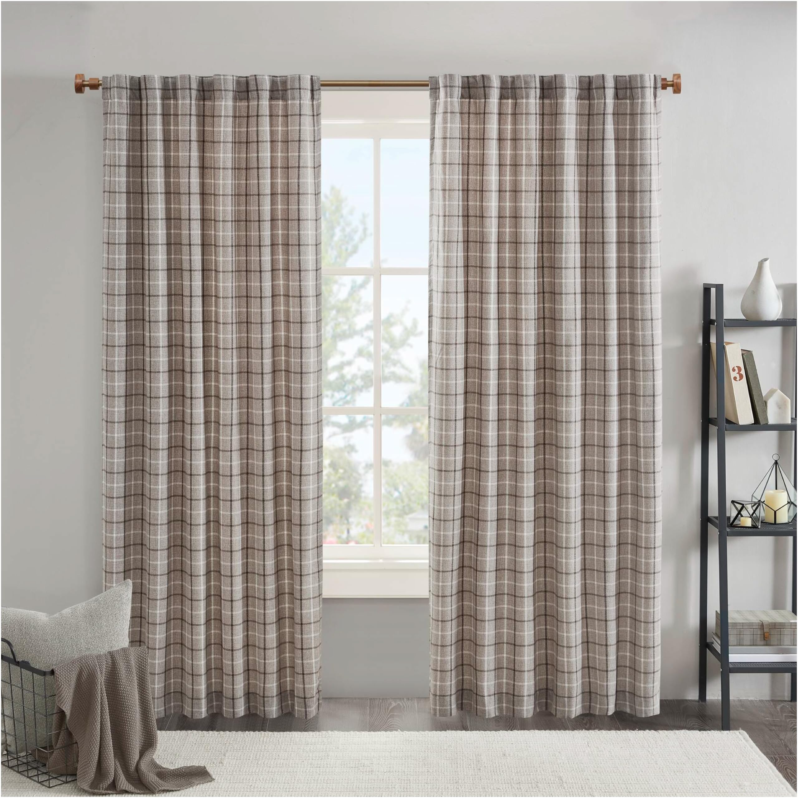 Madison Park Anaheim plaid curtain front view with cozy cabin style and privacy potential.
