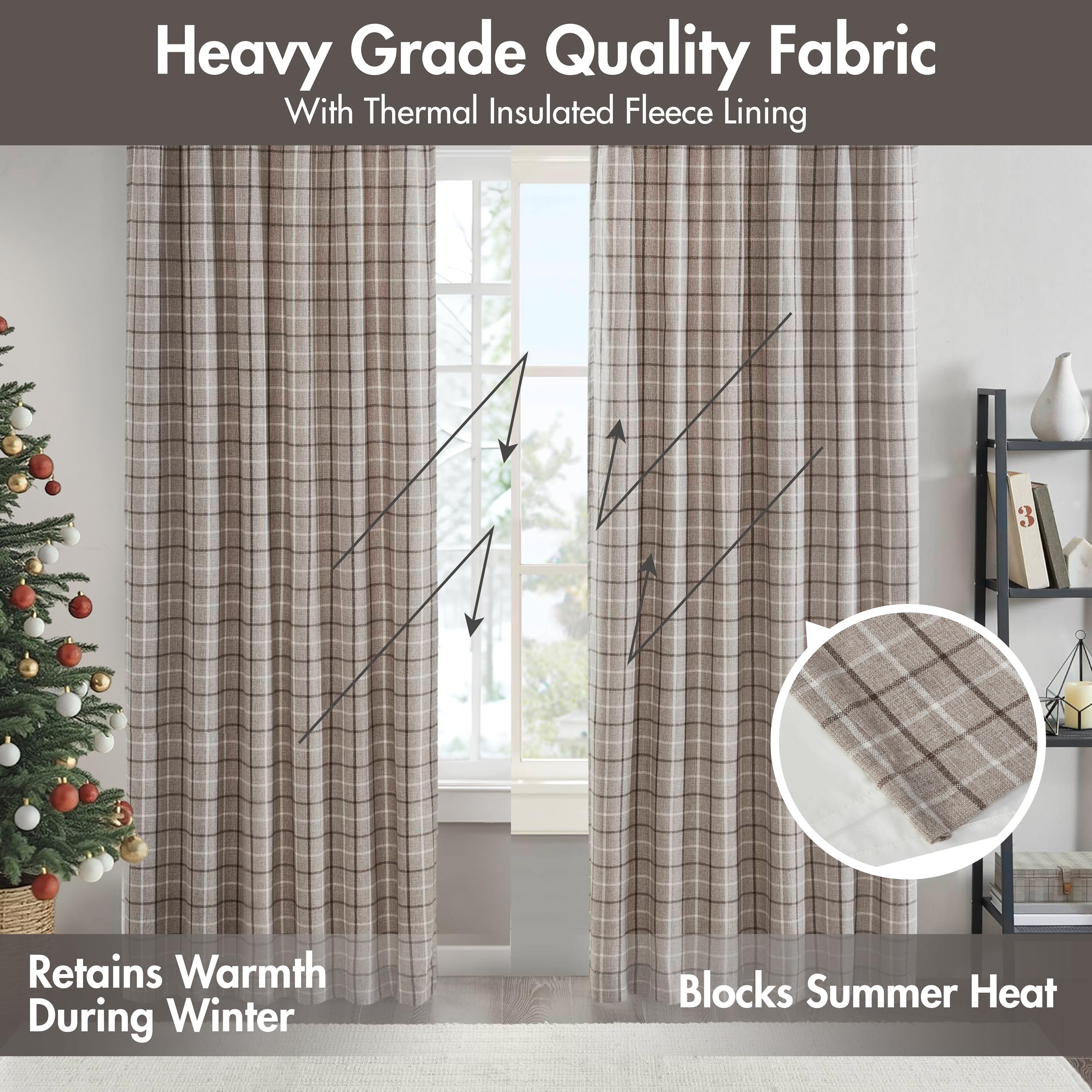 Madison Park Anaheim plaid curtain fleece lining interior closeup for added privacy.