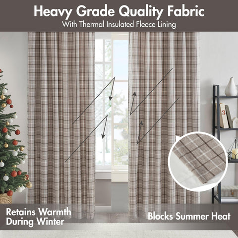 Madison Park Anaheim plaid curtain fleece lining interior closeup for added privacy.