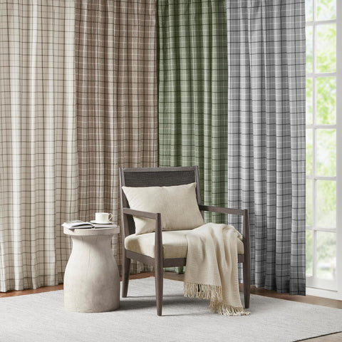 Madison Park Anaheim plaid curtain living room decor enhances cozy ambience.