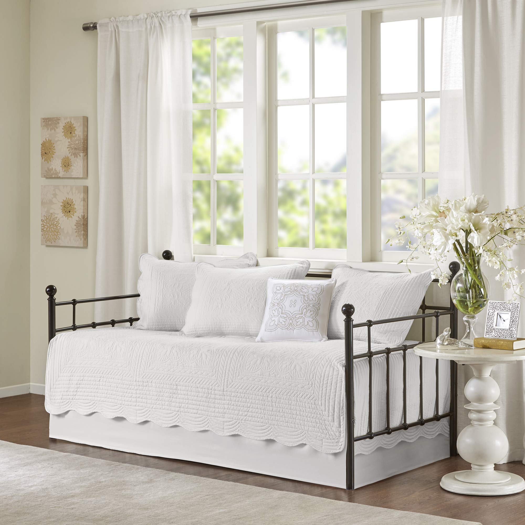Madison Park daybed cover with damask quilted texture for a fresh coastal look