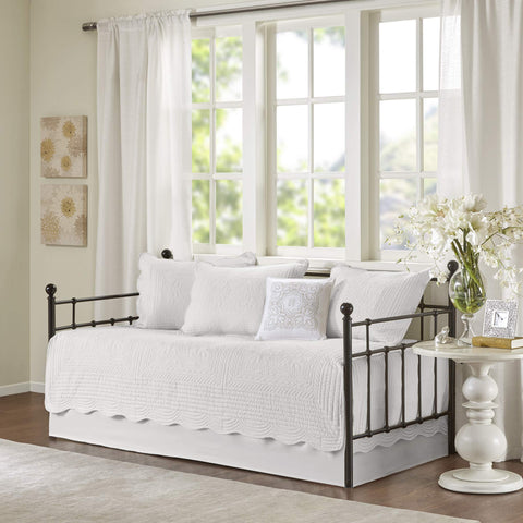 Madison Park daybed cover with damask quilted texture for a fresh coastal look