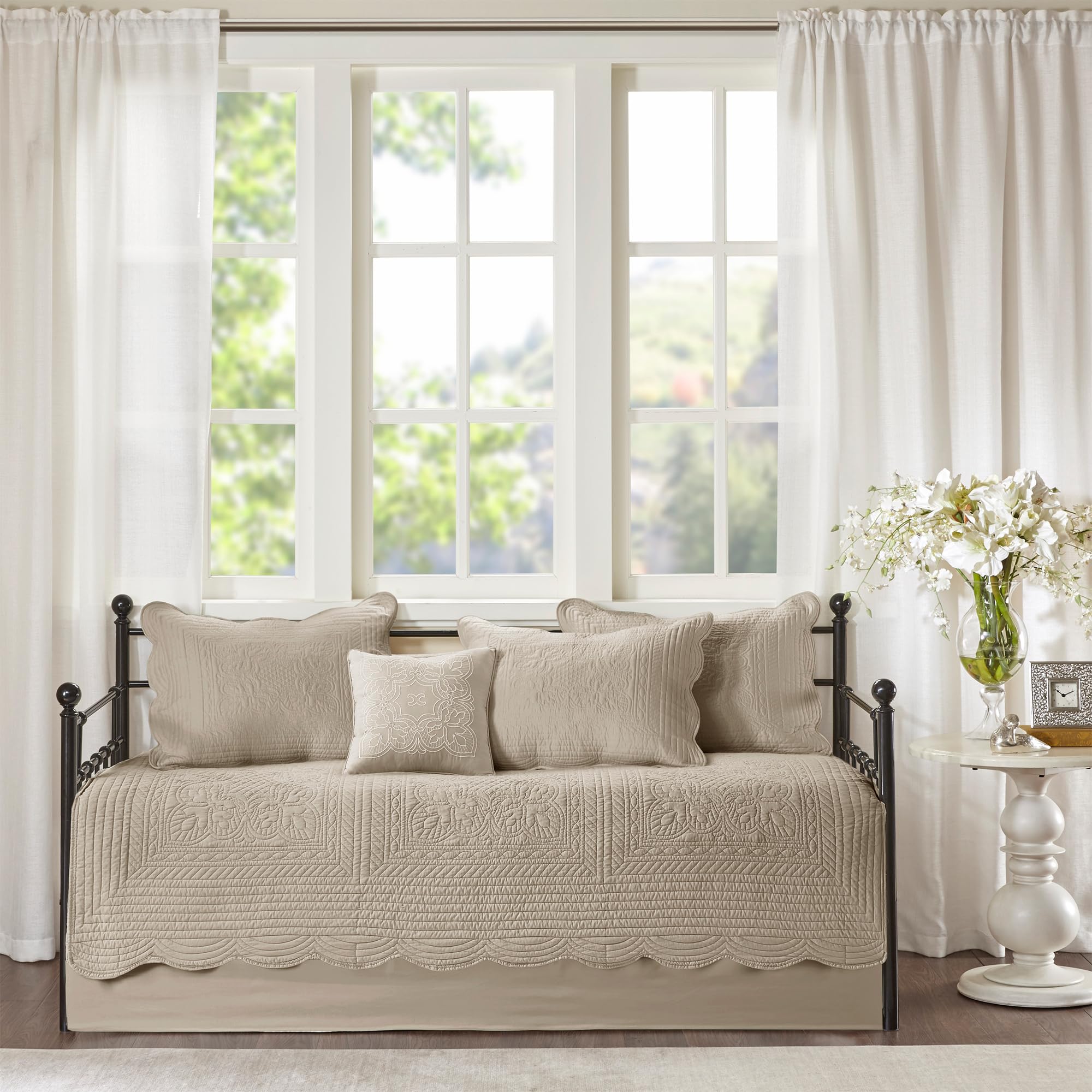 Madison Park bedskirt detail enhances the finished, layered look