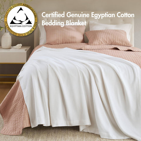 Madison Park Egyptian Cotton Blanket king-size bed draped for luxe bedding setup.