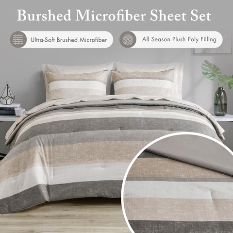 Madison Park Essentials Jaxon sheet set complements the stripes for a coordinated bed look.