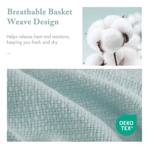 Madison Park Freshspun Basketweave Cotton Blanket blue on bed highlights breathable comfort.