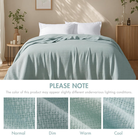 Madison Park Freshspun Basketweave Cotton Blanket blue ready for machine washing.