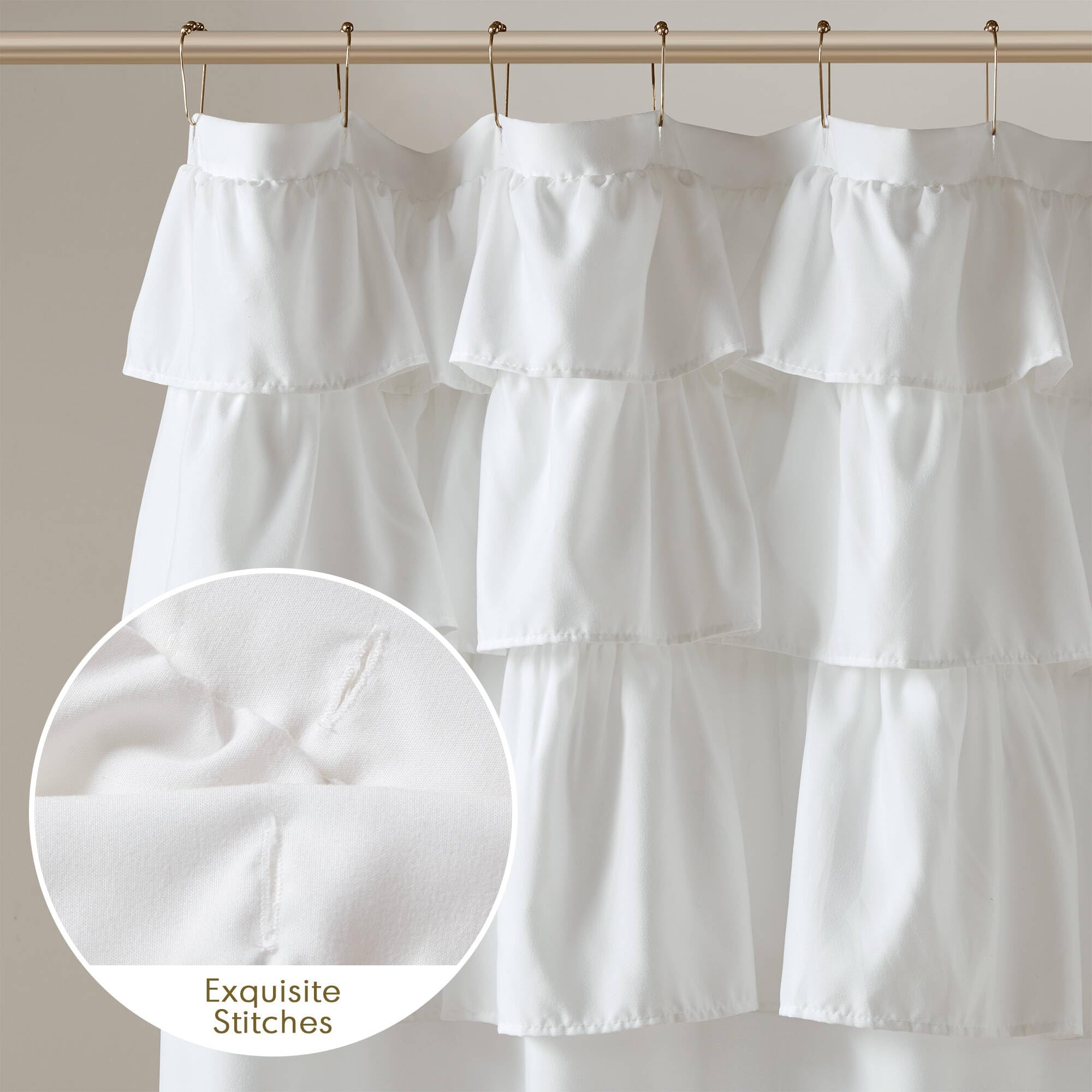 Grace White curtain showing 12 button holes for easy hanging
