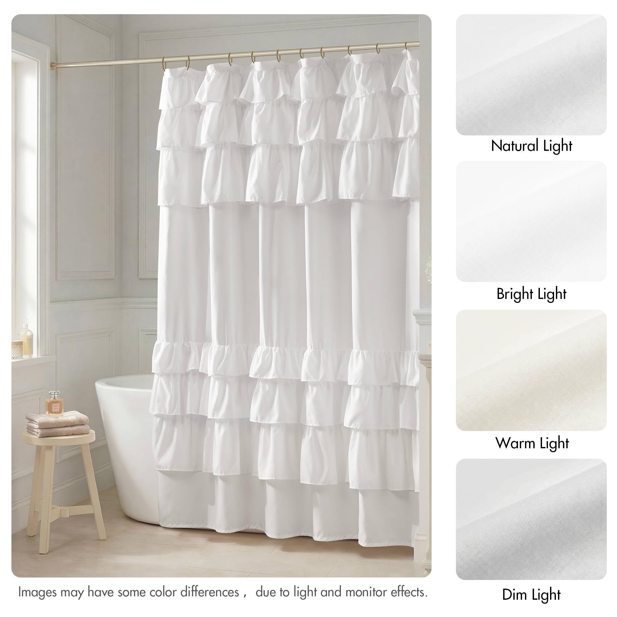 Grace White shower curtain is machine washable for easy care