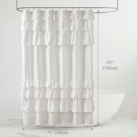 Soft lighting highlights Grace White shower curtain ambience