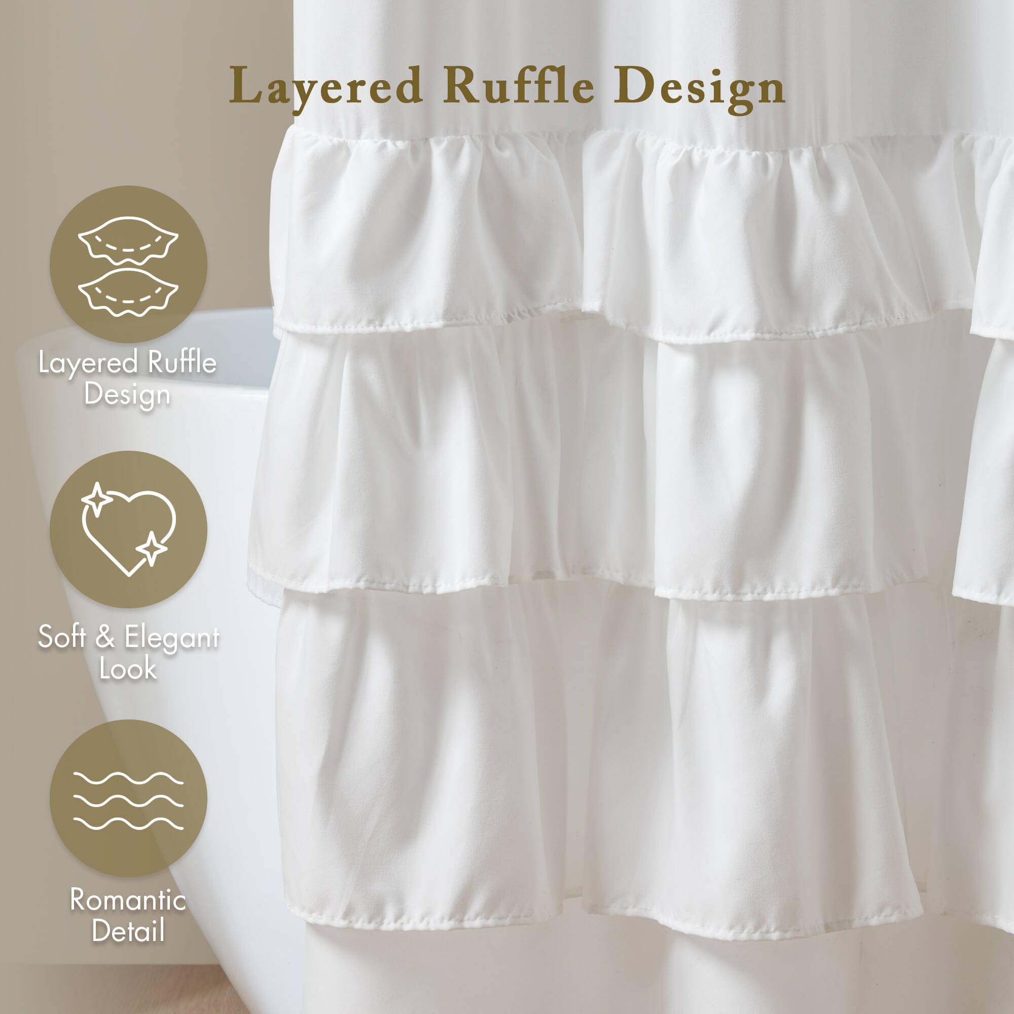 Woven polyester Grace White curtain for durable bathroom decor