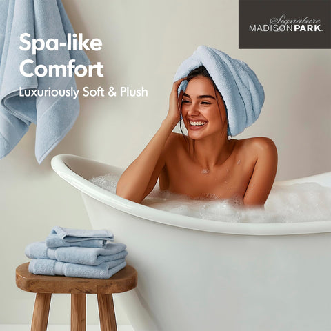 Madison Park long-staple cotton weave signals durability and softness.