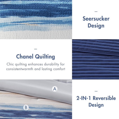 Madison Park Marina navy coverlet hue complements the full bedding set.
