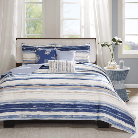 Madison Park Marina decorative pillow 18x18 adds textured shell embroidery.